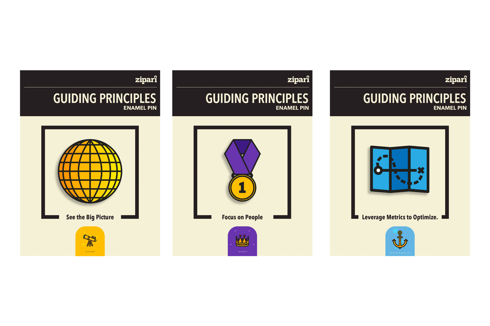 Zipari Guiding Principles Enamel Pin Mockup